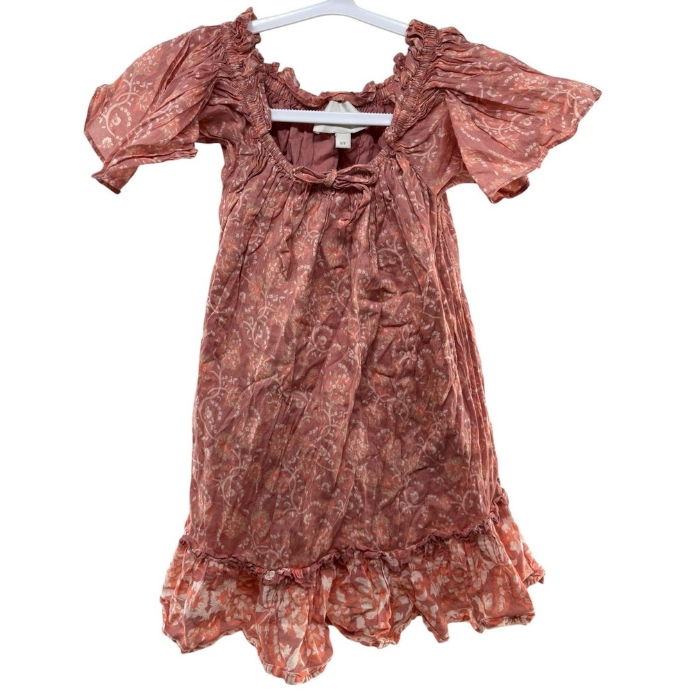 Cleobella Dress Girls 5 Pink Floral Ruffle Organic Dress Flutter Sleeves